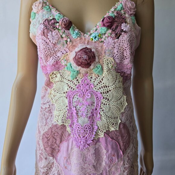 Timeless Beauty Heirloom Lace Maxi Dress - Repurposed Vintage Romantic Gown - Picture 4 of 10